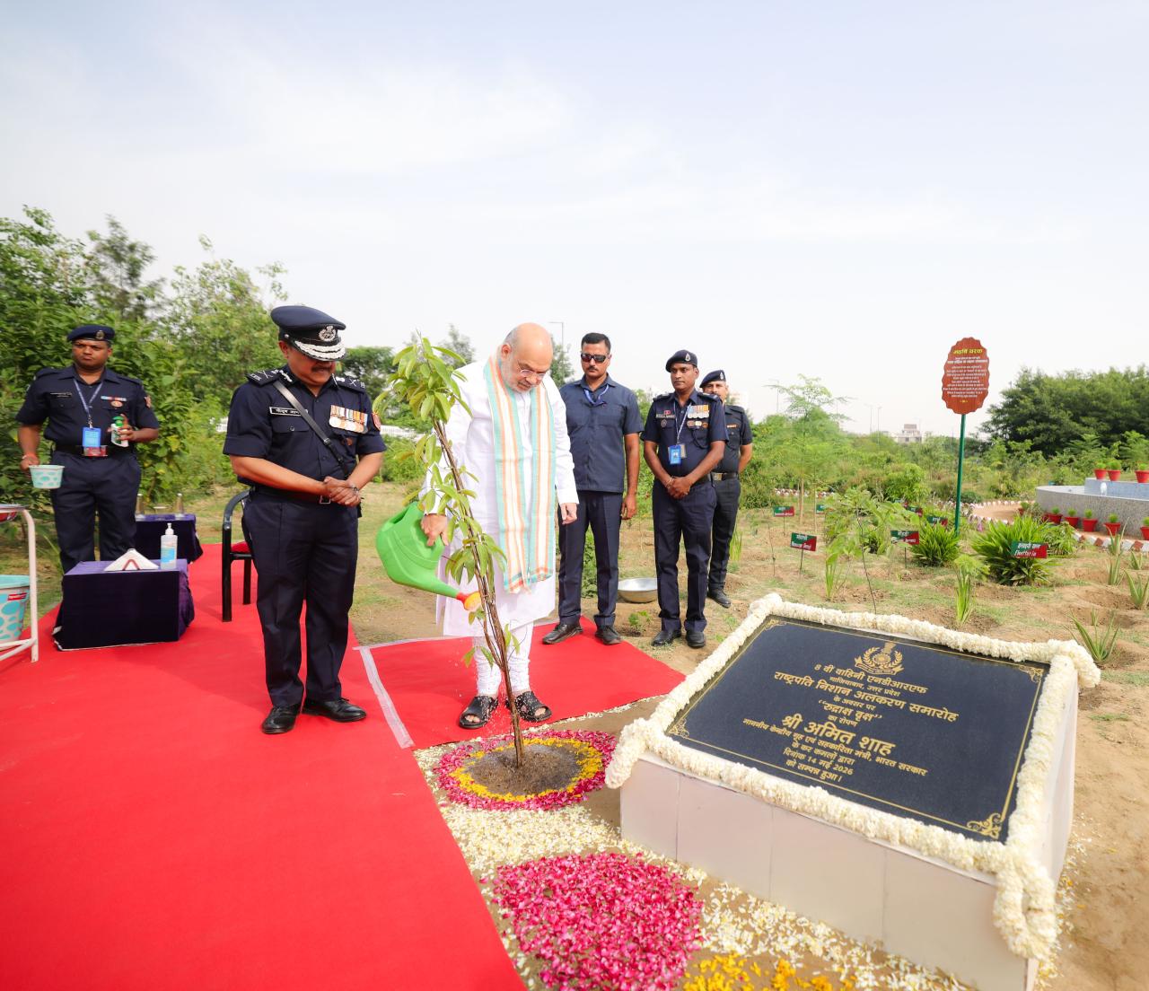Union Home Minister and Minister of Cooperation Shri Amit Shah plants a Rudraksha sapling at the NDRF campus in Ghaziabad, Uttar Pradesh