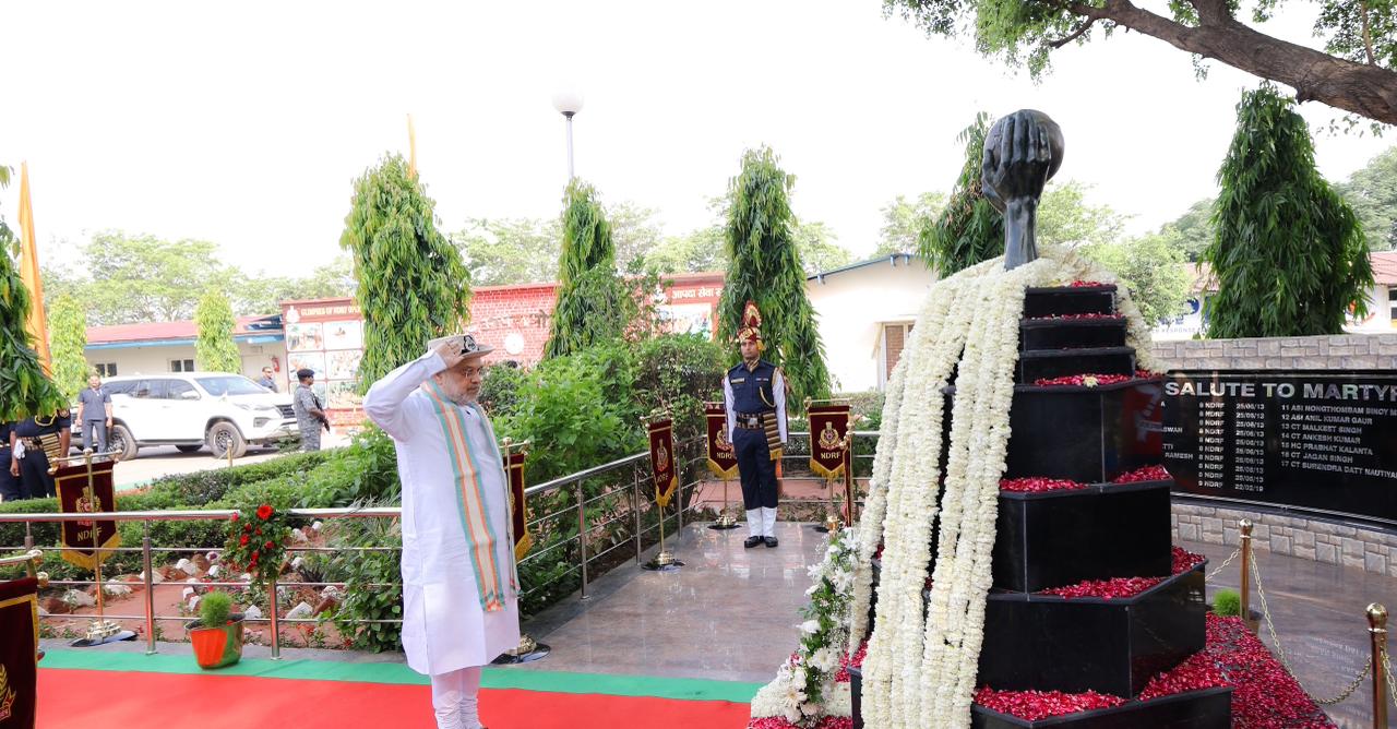 Union Home Minister and Minister of Cooperation Shri Amit Shah pays tribute to the martyrs of the NDRF at the 8th Battalion premises in Ghaziabad, Uttar Pradesh.