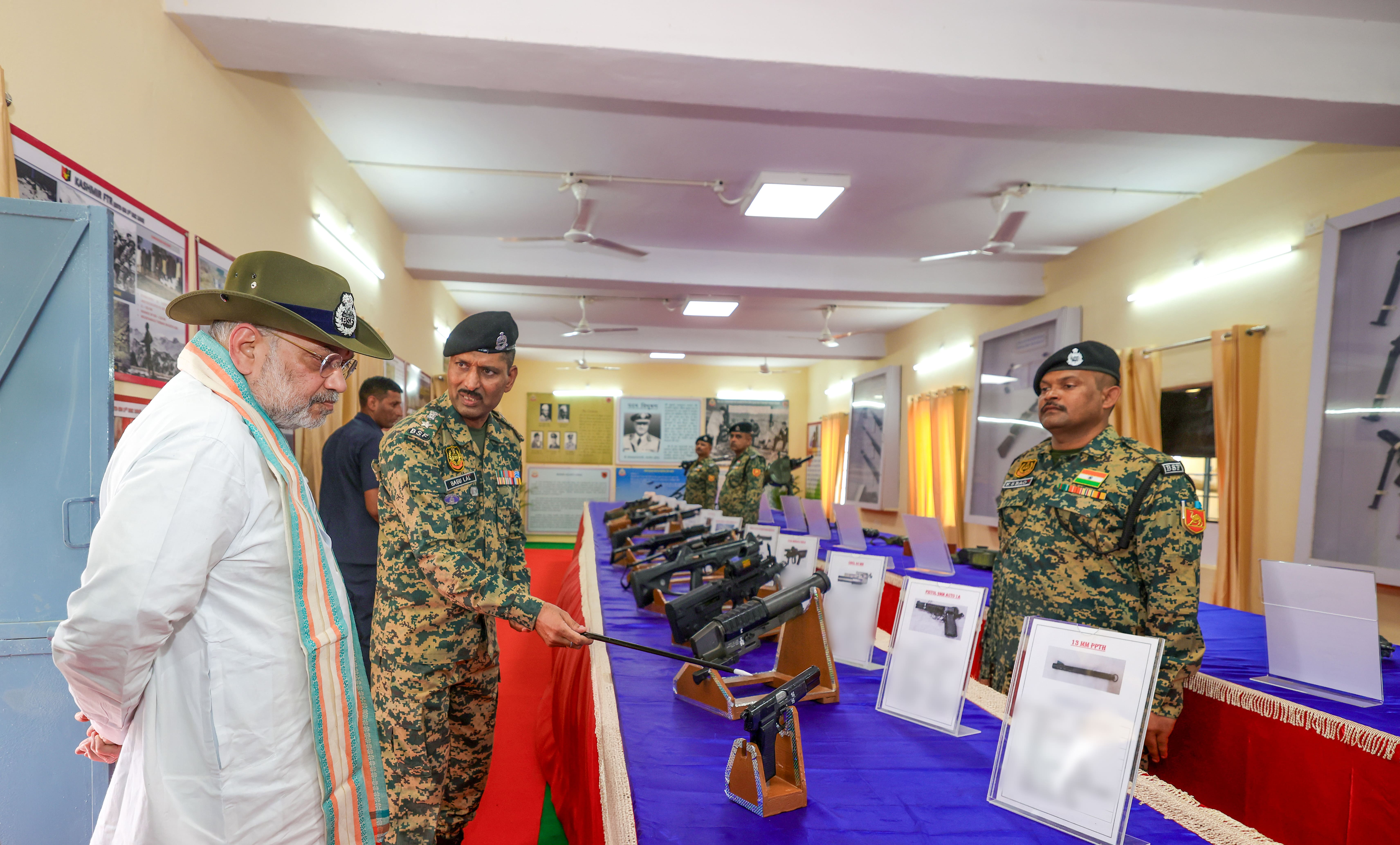 Union Home Minister &amp; Minister of Cooperation Shri Amit Shah Inspected the BSF's cutting-edge weaponry at Sanchu Border Outpost