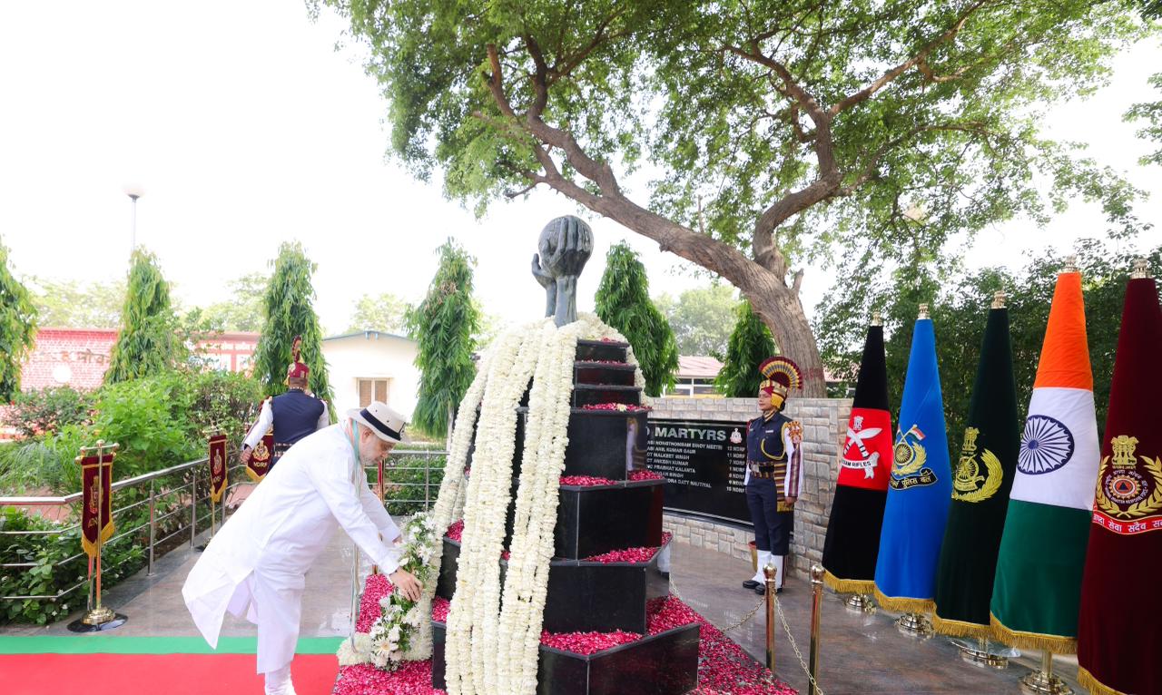 Union Home Minister and Minister of Cooperation Shri Amit Shah pays tribute to the martyrs of the NDRF at the 8th Battalion premises in Ghaziabad, Uttar Pradesh.