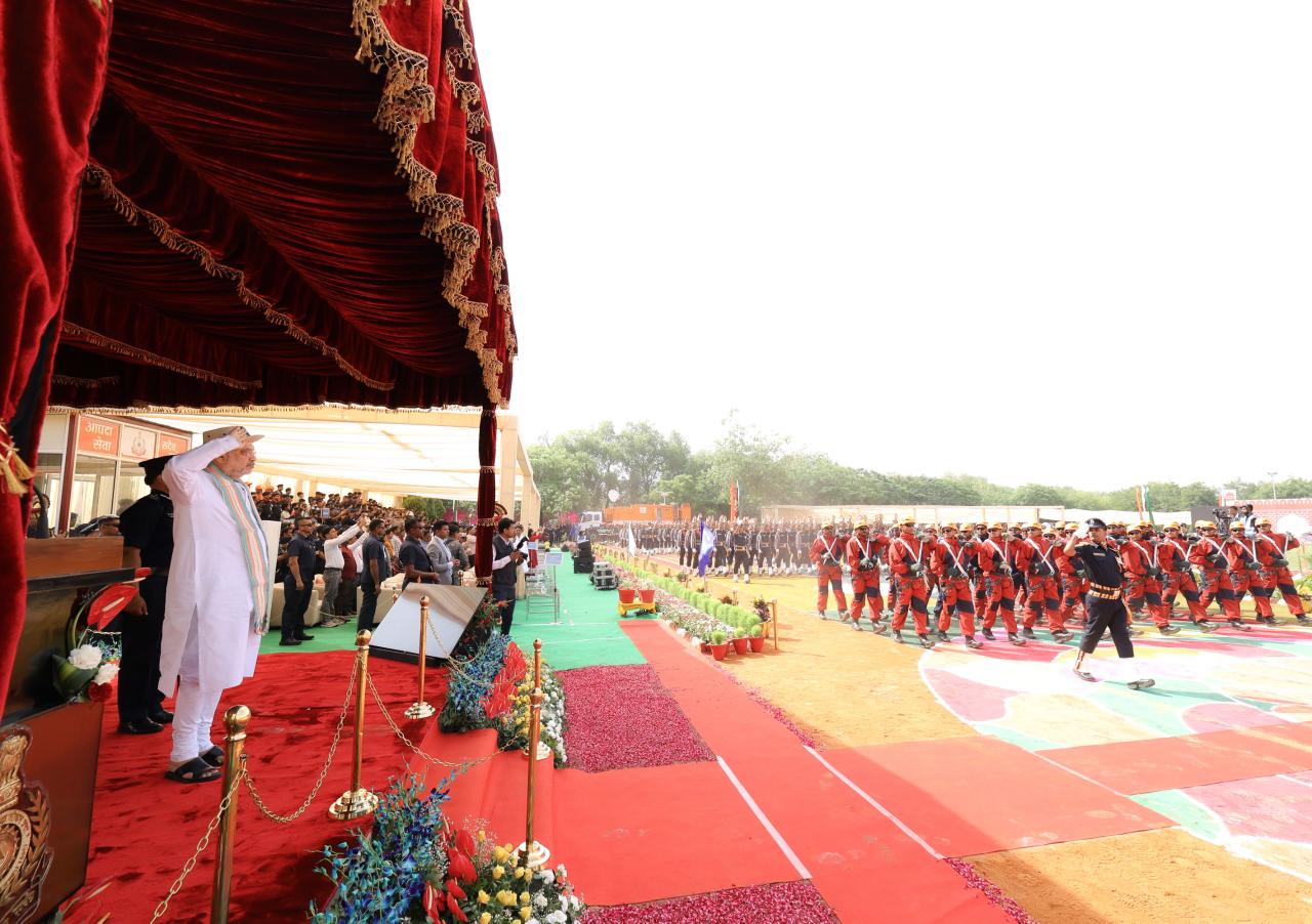 Union Home Minister and Minister of Cooperation Shri Amit Shah confers President's Colour Award to NDRF in Ghaziabad, Uttar Pradesh, as the Chief Guest.