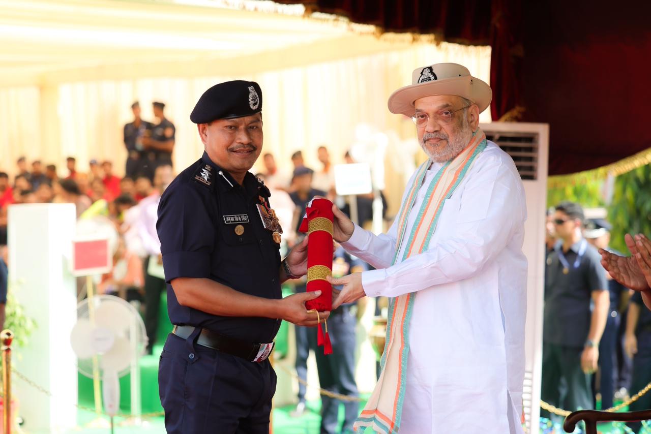 Union Home Minister and Minister of Cooperation Shri Amit Shah confers President's Colour Award to NDRF in Ghaziabad, Uttar Pradesh, as the Chief Guest.