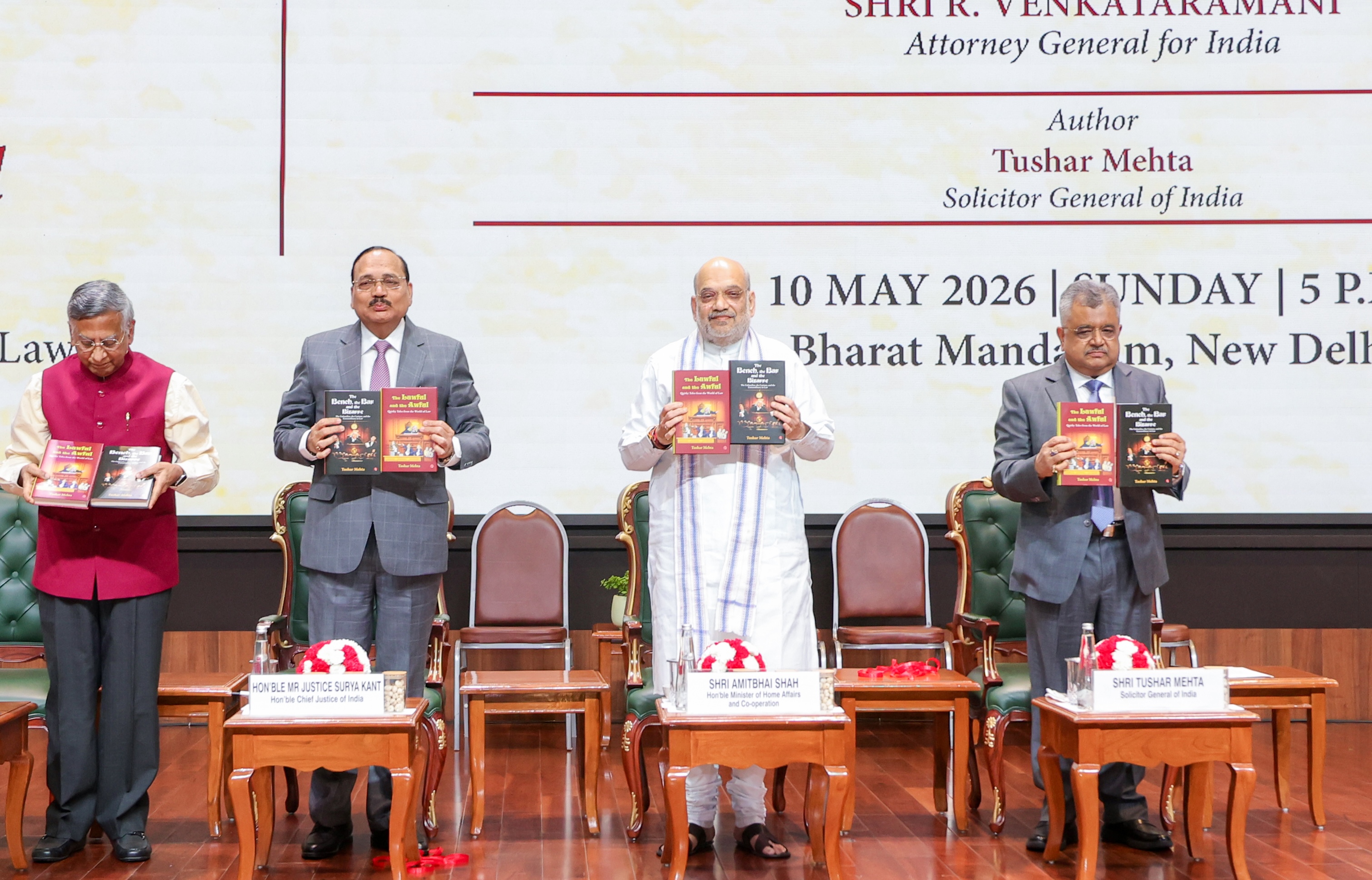 Union Home Minister and Minister of Cooperation Shri Amit Shah, releases Solicitor General Shri Tushar Mehta’s book ‘The Bench, the Bar, and the Bizarre and the Lawful and the Awful’ in New Delhi.