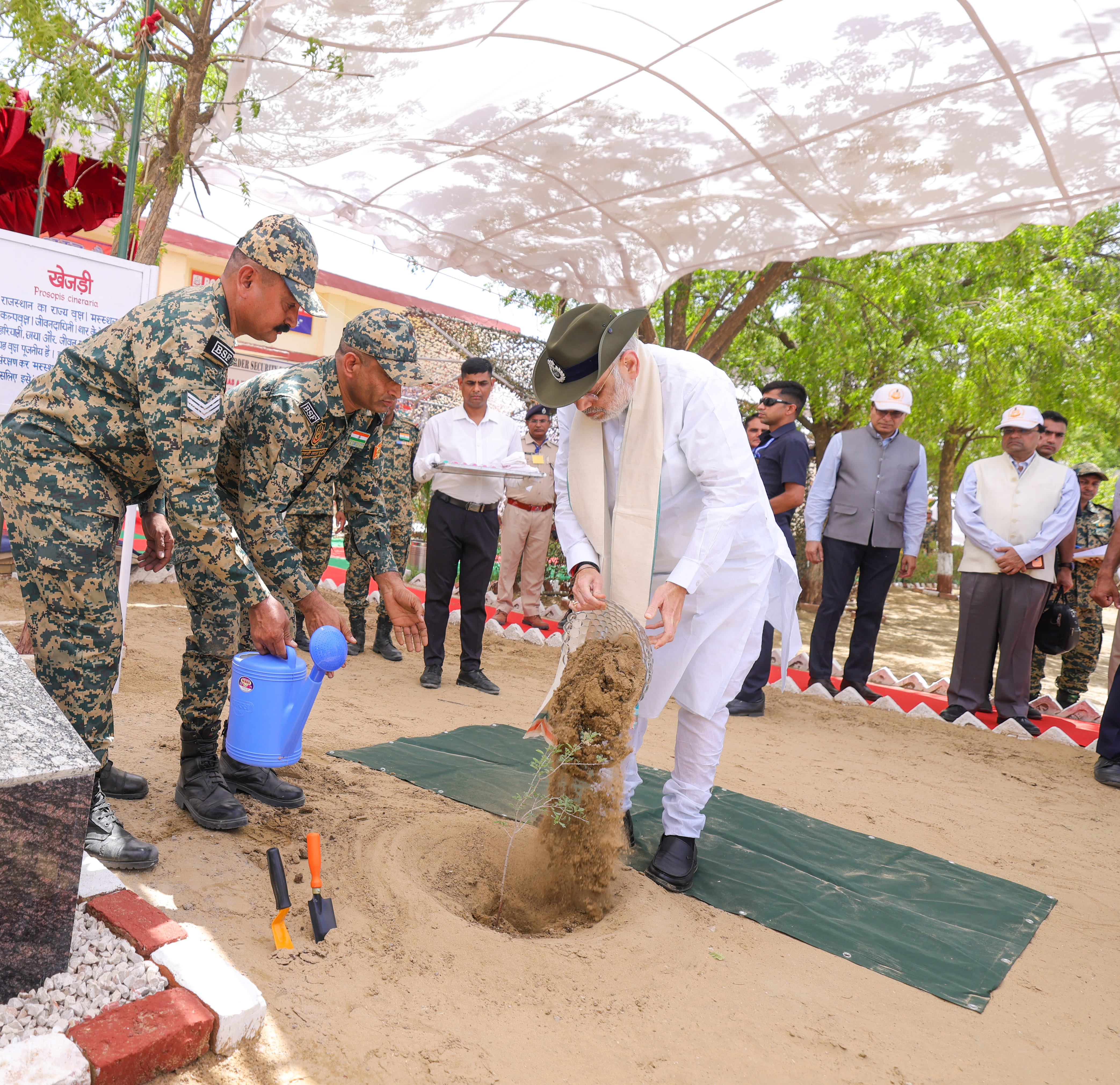 Union Home Minister and Minister of Cooperation, Shri Amit Shah planted a ‘Khejri’ sapling at the Sanchoo Border Outpost in Rajasthan.  