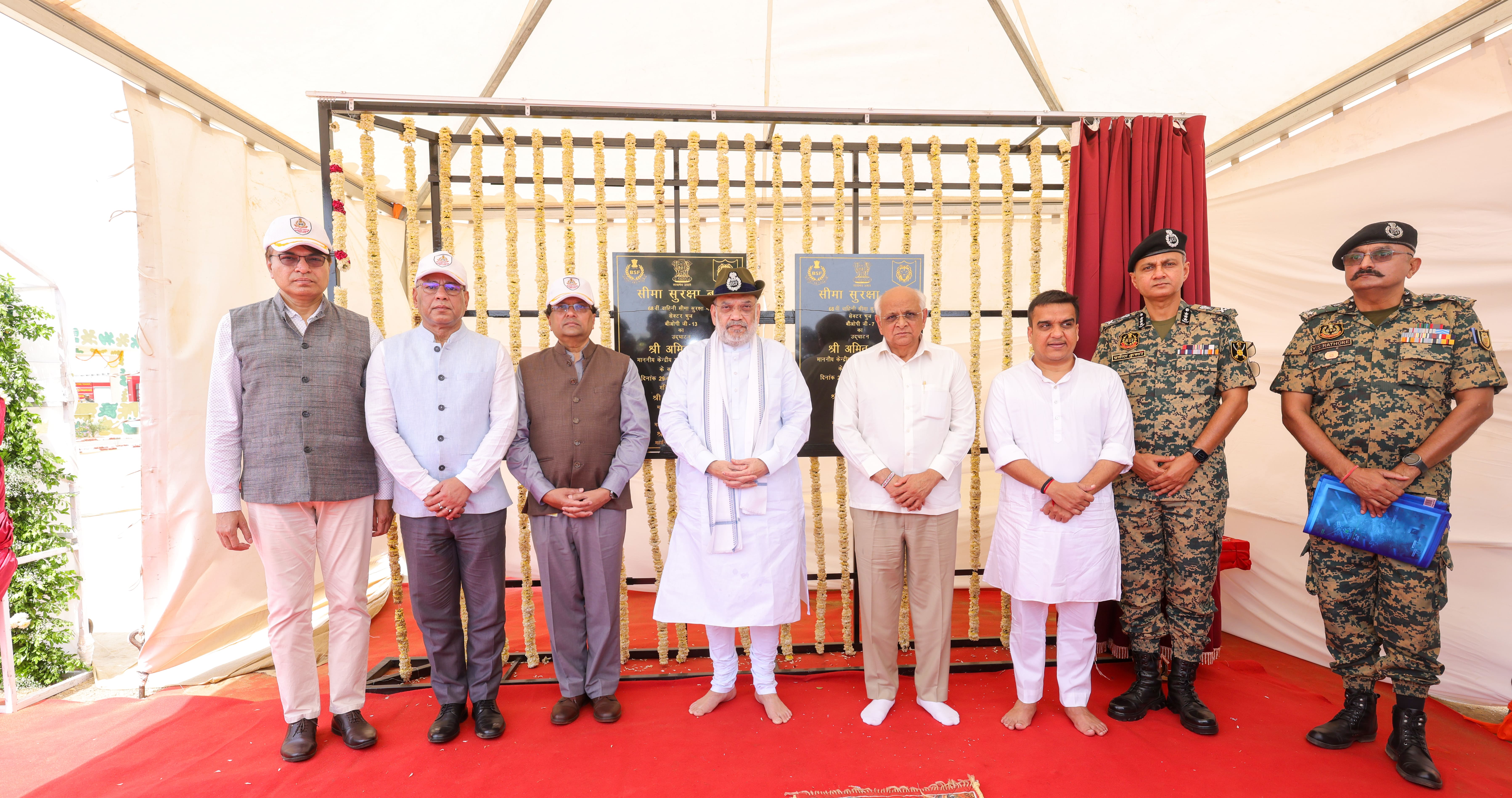 Union Home Minister and Minister of Cooperation Shri Amit Shah interacts with personnel at G-7 Border Out Post, situated along India-Pakistan border in Bhuj, Gujarat, and inaugurates the G-7 and G-13 Border Out Posts