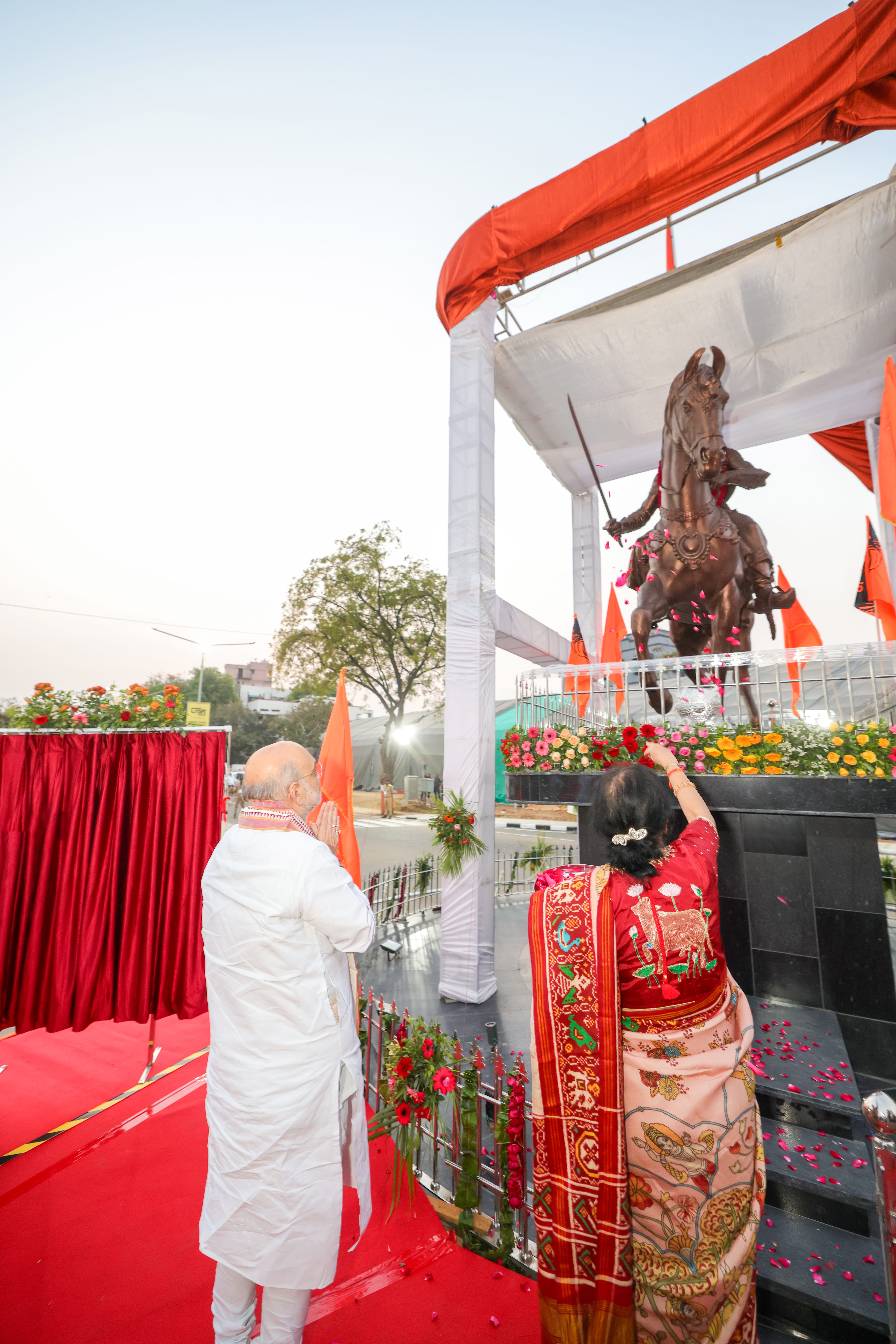 Union Home Minister and Minister of Cooperation, Shri Amit Shah unveiled equestrian statue of Chhatrapati Shivaji Maharaj in Gandhinagar, Gujarat.