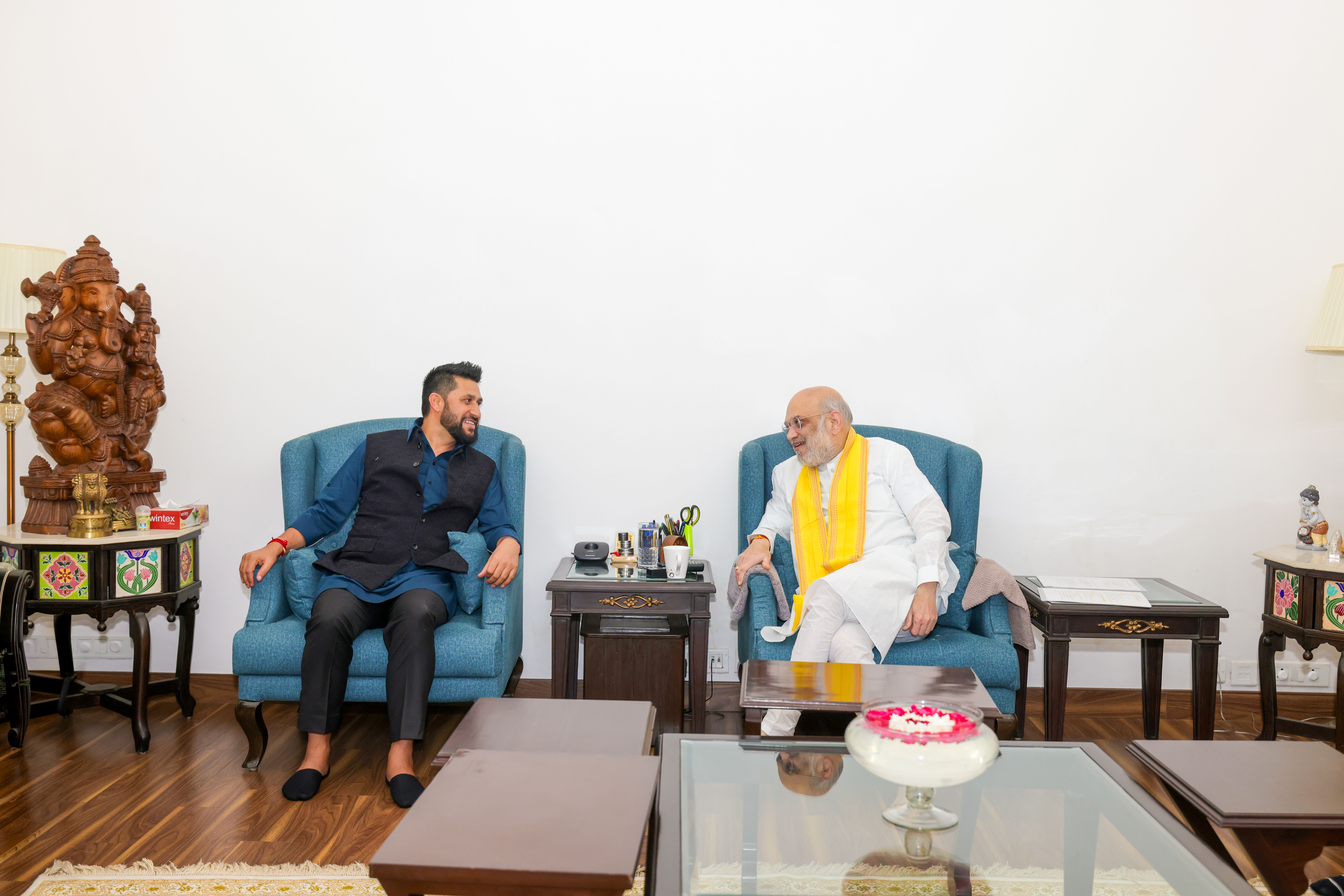 Union Home Minister and Minister of Cooperation Shri Amit Shah holds a meeting with the Nepalese delegation led by Shri Rabi Lamichhane, Chairman, Rastriya Swatantra Party (RSP), in New Delhi today.